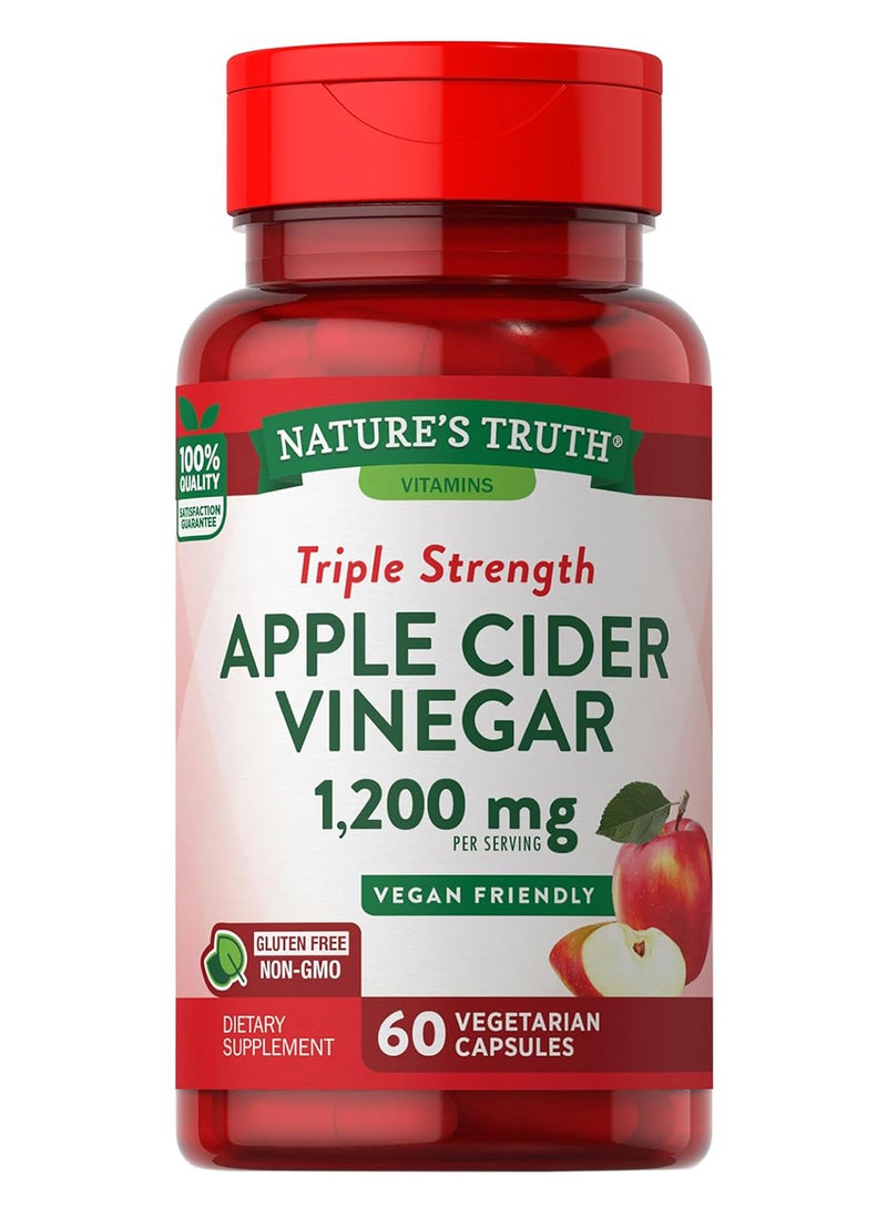 Nature's Truth - Apple Cider Vinegar Capsules 1200 Mg 60 Veggie Pills Extra Strength Vegan Nongmo And Gluten Free Supplement - Image 1