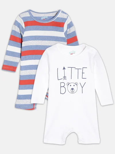 Broon Broon Infant Boys Multicolor and White Printed Organic Cotton Rompers Pack of 2