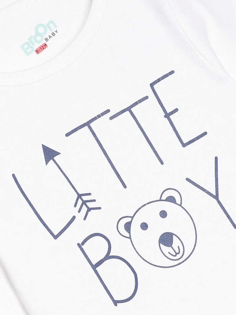 Broon Broon Infant Boys Multicolor and White Printed Organic Cotton Rompers Pack of 2