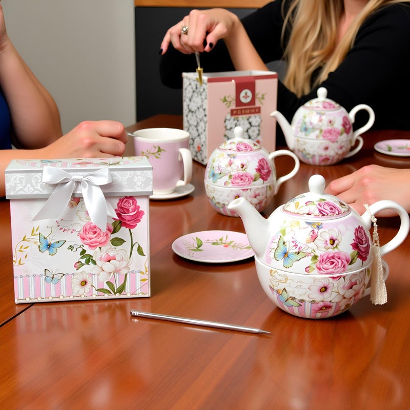 Lightahead Bone China Tea for One Set in Rose Design, in attractive Reusable Handmade Gift Box (With Ribbon) - Image 3