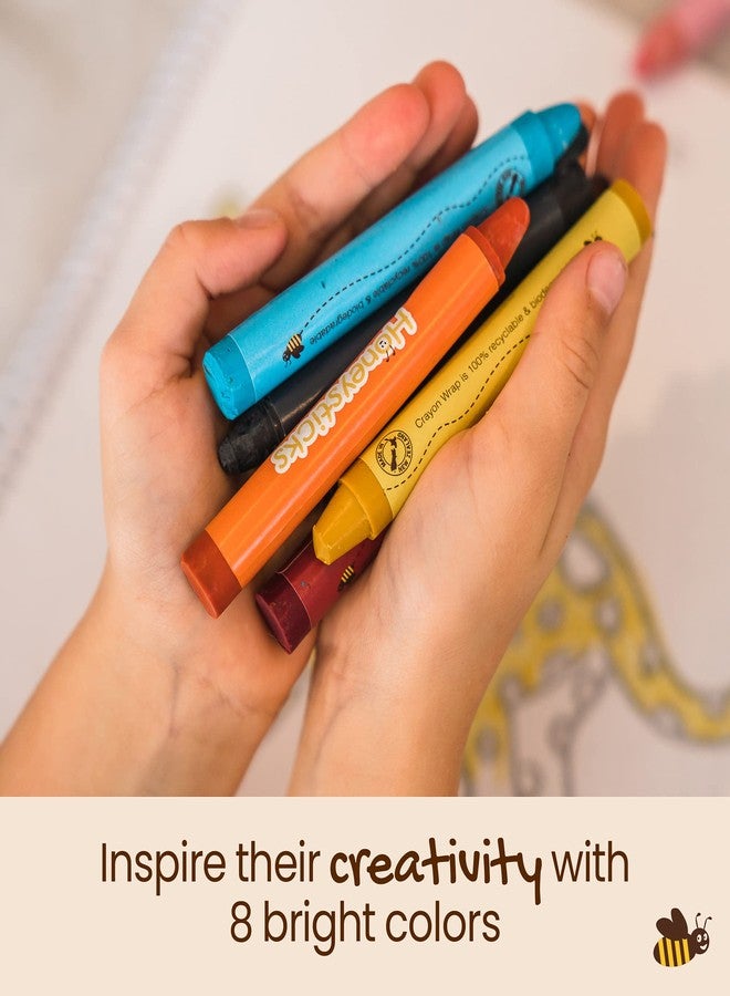 Honeysticks أقلام شمع هونيستيك Jumbo (8 عبوة) - أقلام شمع غير سامة - 100% شمع عسل نقي وألوان صالحة للأكل - 8 ألوان زاهية - كبيرة وسهلة الإمساك والاستخدام - مستلزمات فنية لمرحلة ما قبل المدرسة للأطفال/الأطفال من 3-5، 4-8 - Image 4
