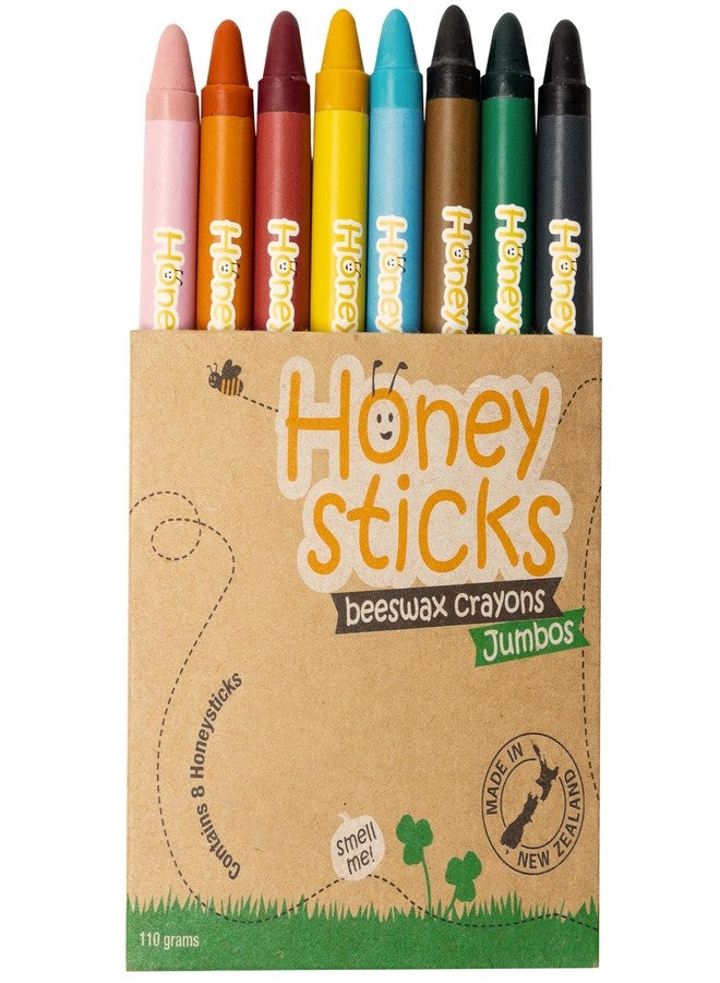 Honeysticks أقلام شمع هونيستيك Jumbo (8 عبوة) - أقلام شمع غير سامة - 100% شمع عسل نقي وألوان صالحة للأكل - 8 ألوان زاهية - كبيرة وسهلة الإمساك والاستخدام - مستلزمات فنية لمرحلة ما قبل المدرسة للأطفال/الأطفال من 3-5، 4-8 - Image 1