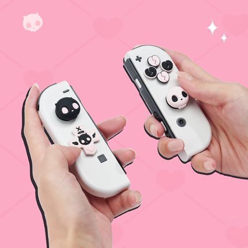 GeekShare Halloween Silicone Cross D-Pad Button Caps Set Joystick Cover - Cute ABXY Key Buttons Sticker Compatible with Switch/OLED Joy Con - Sweetheart Skull - Image 2