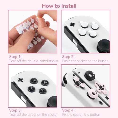 GeekShare Halloween Silicone Cross D-Pad Button Caps Set Joystick Cover - Cute ABXY Key Buttons Sticker Compatible with Switch/OLED Joy Con - Sweetheart Skull - Image 4