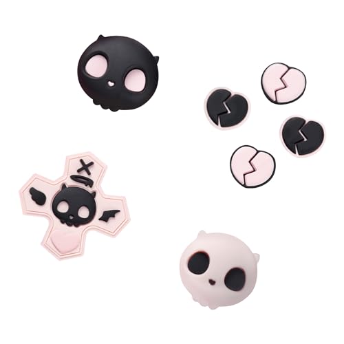 GeekShare Halloween Silicone Cross D-Pad Button Caps Set Joystick Cover - Cute ABXY Key Buttons Sticker Compatible with Switch/OLED Joy Con - Sweetheart Skull - Image 1
