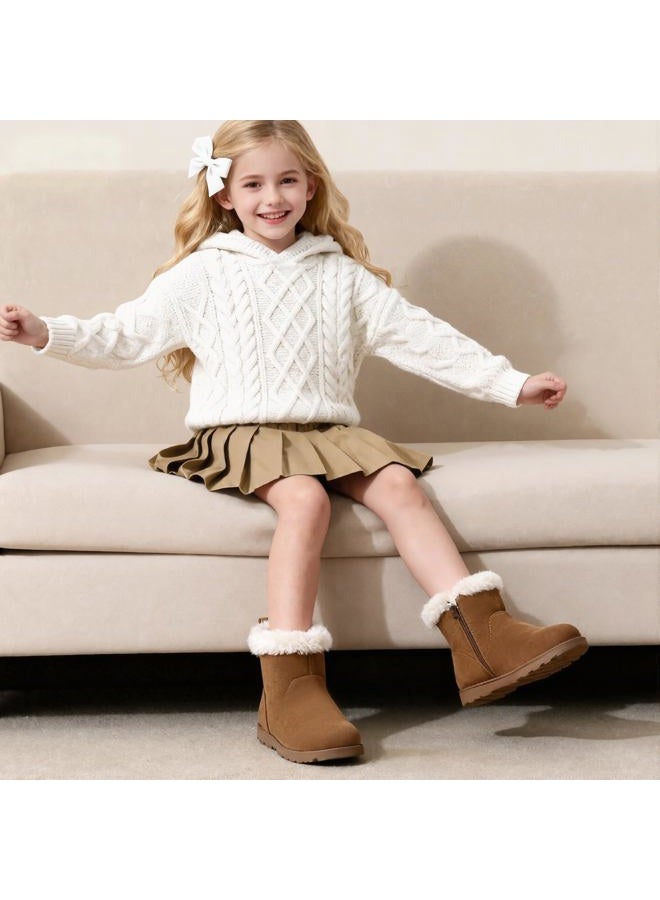 festooning Girls & Toddler' Faux Fur Shearling Style Boots, Girls Warm Winter Flat Non-Slip Zip Snow Boots for Indoor Outdoor(Toddler/Little Kid/Big Kid), Brown, 9 Toddler - Image 2
