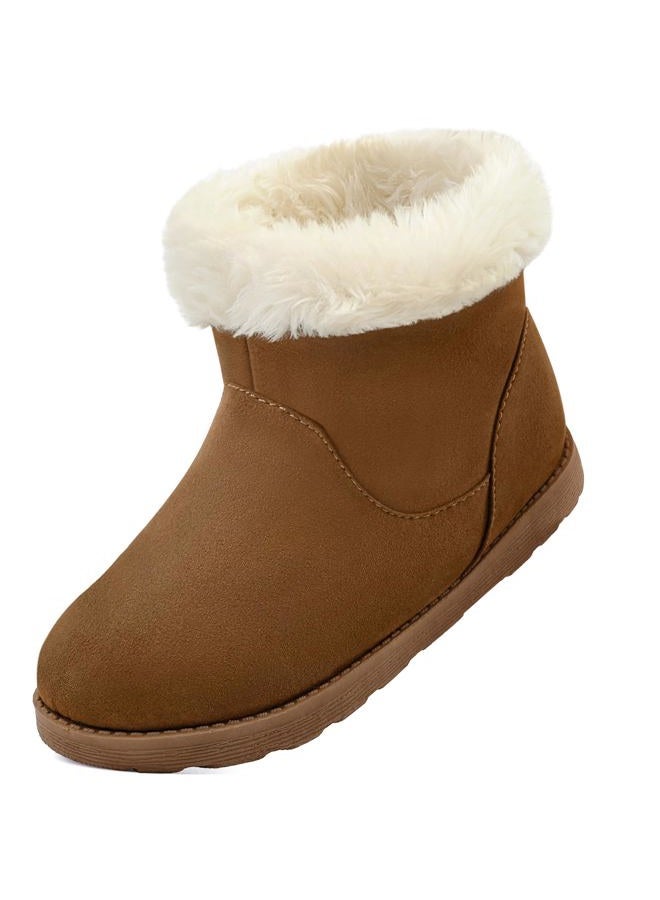 festooning Girls & Toddler' Faux Fur Shearling Style Boots, Girls Warm Winter Flat Non-Slip Zip Snow Boots for Indoor Outdoor(Toddler/Little Kid/Big Kid), Brown, 9 Toddler - Image 1