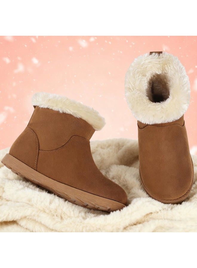 festooning Girls & Toddler' Faux Fur Shearling Style Boots, Girls Warm Winter Flat Non-Slip Zip Snow Boots for Indoor Outdoor(Toddler/Little Kid/Big Kid), Brown, 9 Toddler - Image 3