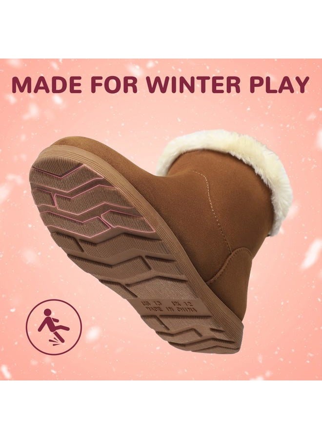 festooning Girls & Toddler' Faux Fur Shearling Style Boots, Girls Warm Winter Flat Non-Slip Zip Snow Boots for Indoor Outdoor(Toddler/Little Kid/Big Kid), Brown, 9 Toddler - Image 5