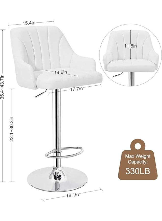 Markero Group Modern White Bar Stool – Sleek PU Leather Design with Adjustable Height, Swivel Seat, Back & Arm Support - Image 2