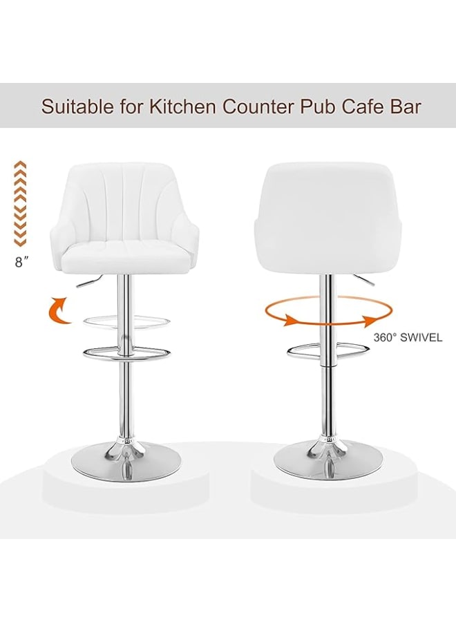 Markero Group Modern White Bar Stool – Sleek PU Leather Design with Adjustable Height, Swivel Seat, Back & Arm Support - Image 4