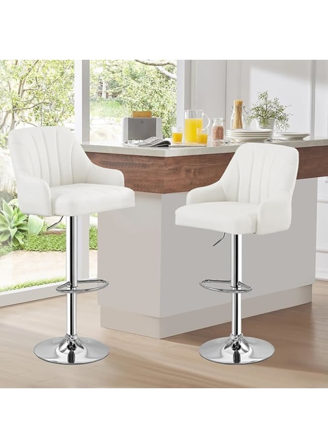 Markero Group Modern White Bar Stool – Sleek PU Leather Design with Adjustable Height, Swivel Seat, Back & Arm Support - Image 5