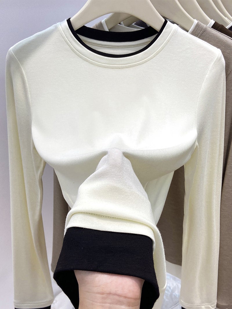 Maillard Design Fake Two-Piece Long-Sleeved T-Shirt Women'S Layered With Contrasting Color Inner Top And Bottoming Shirt - Image 3