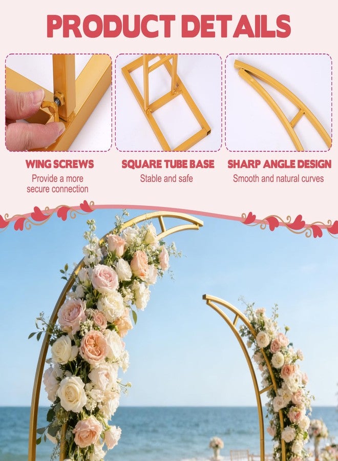 AIHSUMC Gold Wedding Flower Arch Stand - 2-Pack Curved Half Arch Backdrop Frames (6.6 ft & 7.9 ft) for Ceremony, Proposal, Bridal Shower, Garden Party - Metal Event Frame for Floral & Balloon Decorations - Image 3