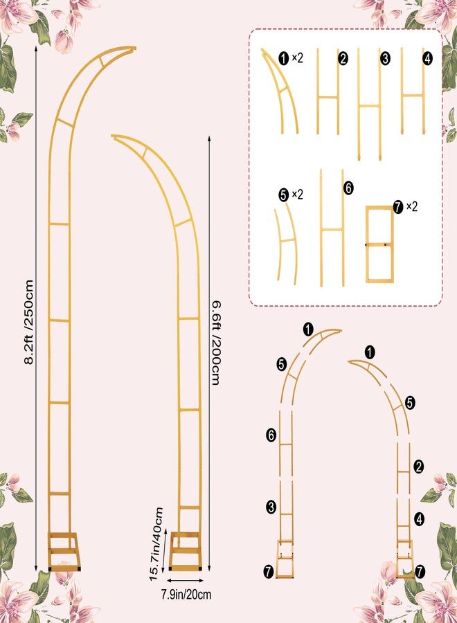AIHSUMC Gold Wedding Flower Arch Stand - 2-Pack Curved Half Arch Backdrop Frames (6.6 ft & 7.9 ft) for Ceremony, Proposal, Bridal Shower, Garden Party - Metal Event Frame for Floral & Balloon Decorations - Image 2