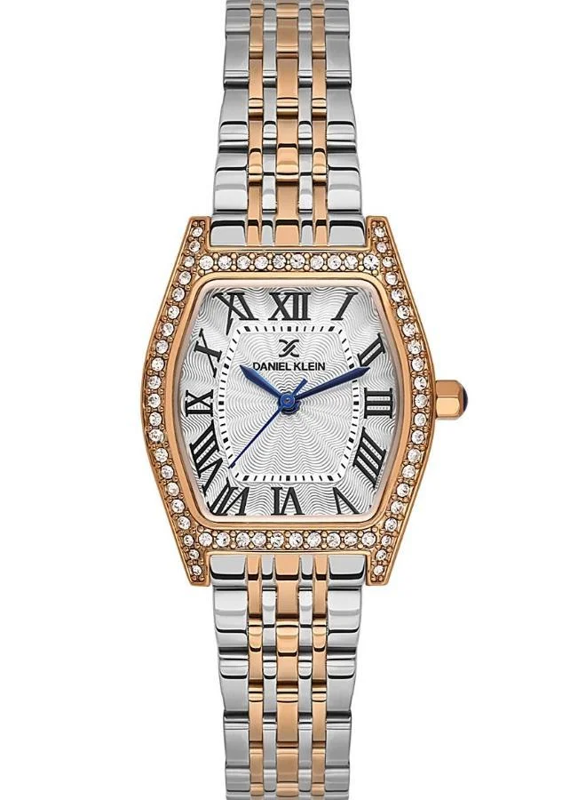 DANIEL KLEIN Women's Stainless Steel Rose Gold Alloy Case Analog Silver Diamond Emboss Dial Japanese Quartz Premium 30 Meters Water Resistant