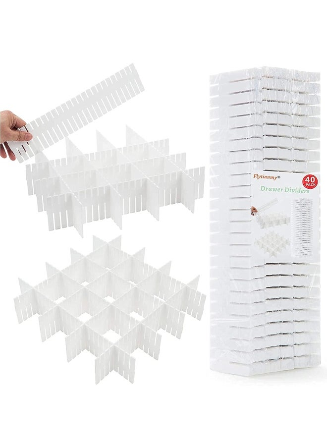 Flytianmy - 40Pieces Drawer Dividers Adjustable Drawer Organizer For Socks Underwear Makeup Kitchen Bedroom Dresser White - Image 1