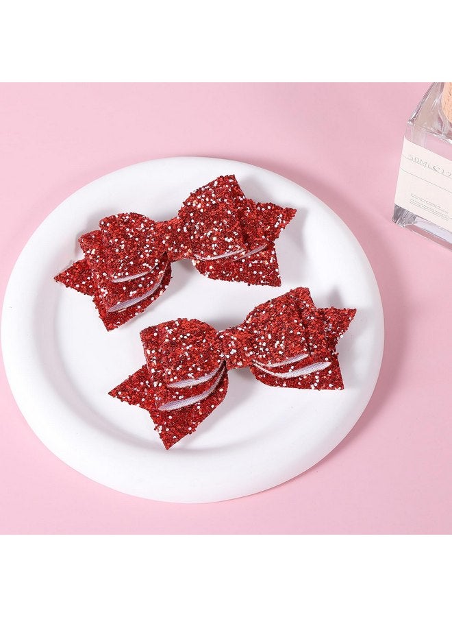 ميروكش ربطات شعر حمراء لامعة بطول 4 بوصات لطيفة للفتيات، مشابك شعر على شكل تمساح، دبابيس شعر لامعة من الترتر، هدية عيد الحب للمراهقين والصغار في المدارس في الرابع من يوليو - Image 2