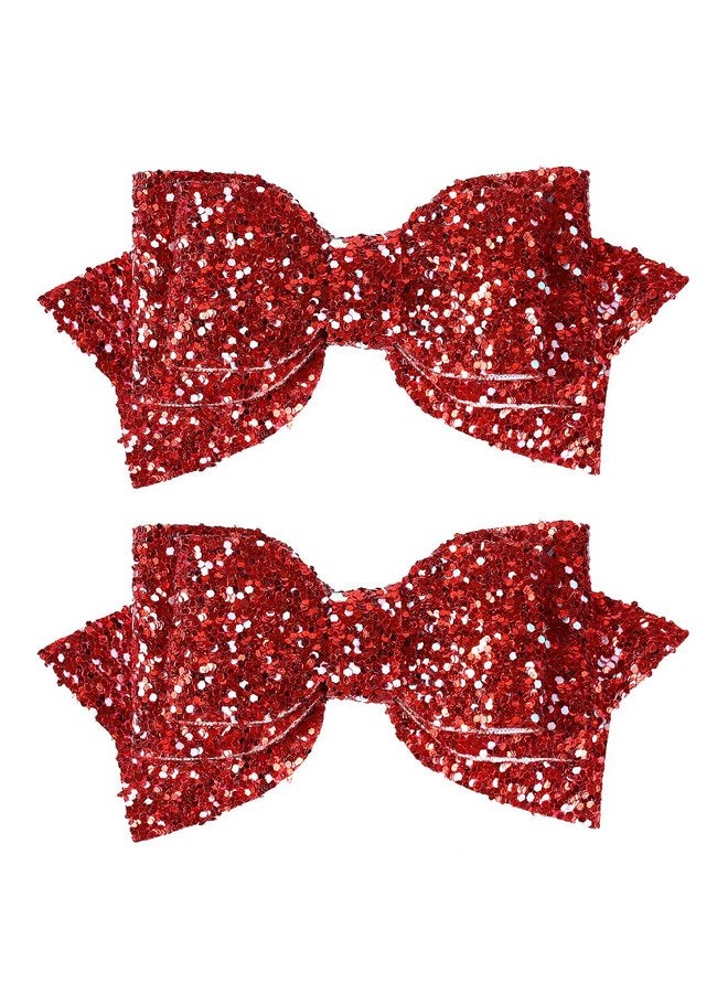 ميروكش ربطات شعر حمراء لامعة بطول 4 بوصات لطيفة للفتيات، مشابك شعر على شكل تمساح، دبابيس شعر لامعة من الترتر، هدية عيد الحب للمراهقين والصغار في المدارس في الرابع من يوليو - Image 1