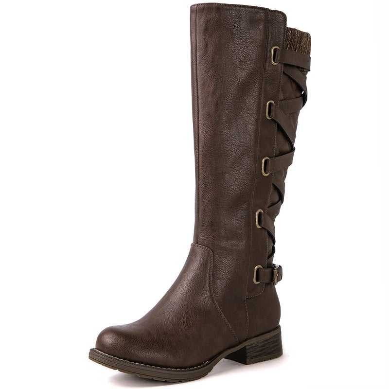 GLOBALWIN Women's Brown Quilted Knit Knee High Fashion Boots Strappy Boots For Women 8M - Image 2