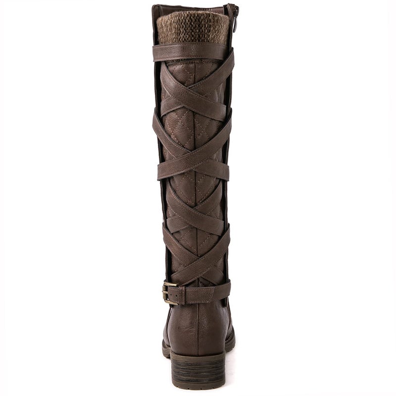 GLOBALWIN Women's Brown Quilted Knit Knee High Fashion Boots Strappy Boots For Women 8M - Image 5