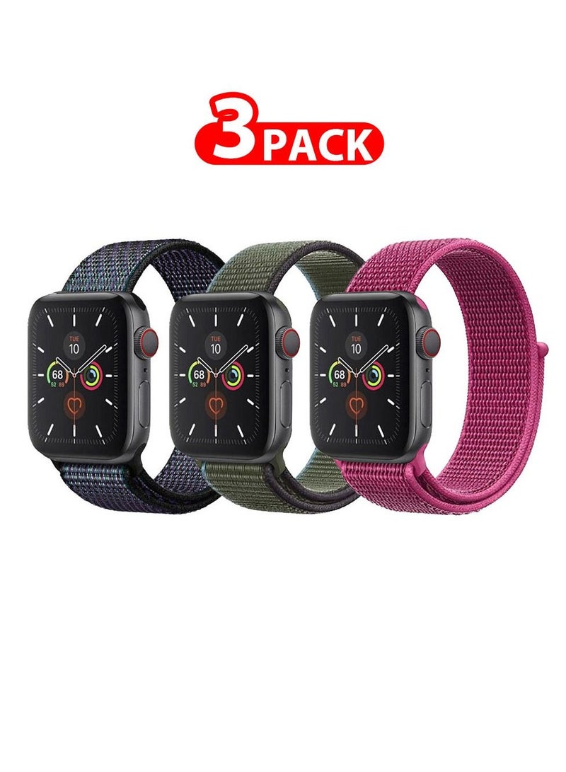 CATANES 3 Pack For Apple Watch 41mm 40mm 38mm Nylon Sport Loop Band Compatible With iWatch Series 7 SE 6 5 4 3 2 1 Men Women Braided Stretchy Nylon Loop Bands - Image 1