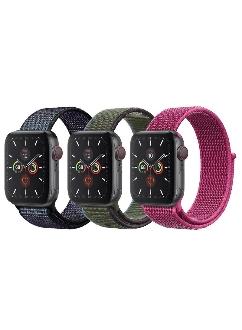 CATANES 3 Pack For Apple Watch 41mm 40mm 38mm Nylon Sport Loop Band Compatible With iWatch Series 7 SE 6 5 4 3 2 1 Men Women Braided Stretchy Nylon Loop Bands - Image 2