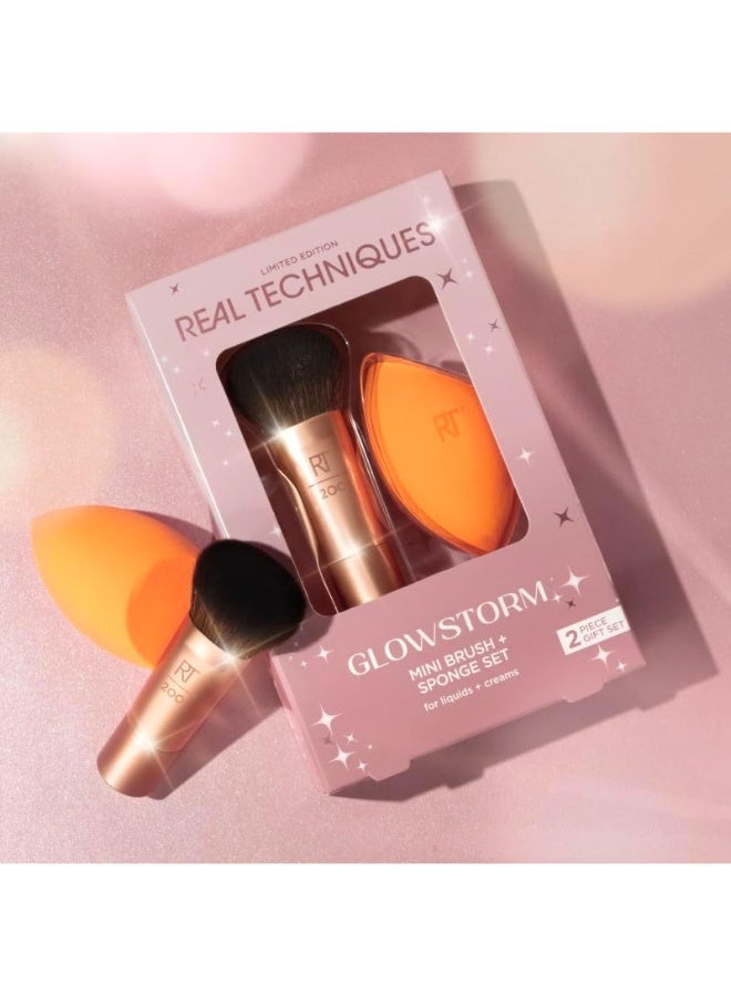 Real Techniques Glowstorm Mini Brush + Sponge Set 2 Piece Limited Edition Gift Set Orange - Image 2