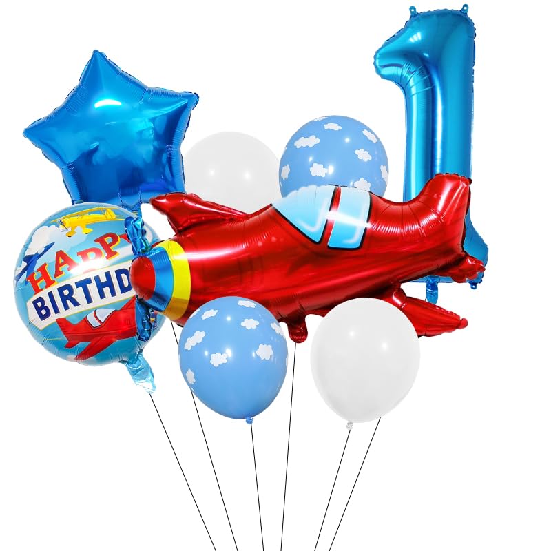 MANGO 1st Airplane Birthday Balloons Aircraft Balloon 8pcs Transportation Balloons Airplane Balloon 1 Years Set Number 1 Balloon Blue for PartyRed Aeroplane Airplane 1st Party Balloons Party Helium Foil - Image 2