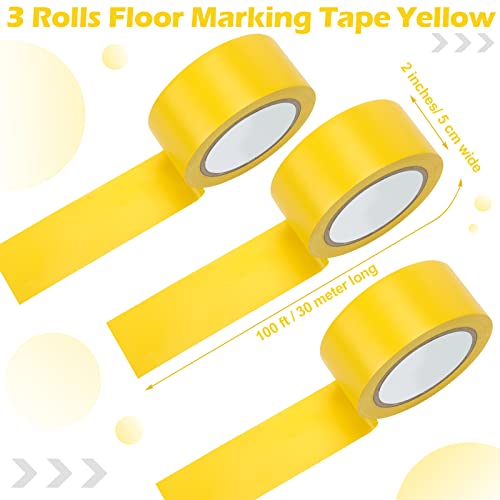 Outus Floor Marking Tapes 2 Width 100 Length Yellow Durable Non Abrasive Tough Floor Tape for Social Distancing Gyms Athletics School Restaurants Equipment Heavy Foot Traffic3 Rolls - Image 3