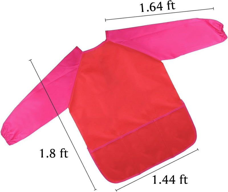 Bassion 2 Pack Kids Art Smock, Toddlers Painting Aprons Colorful Waterproof Artist Smock with Long Sleeve 3 Roomy Pockets - Image 2