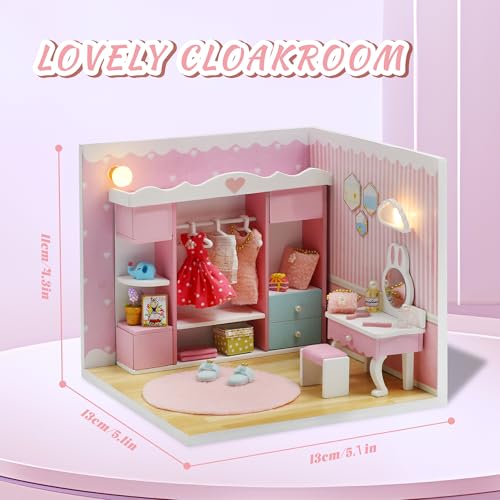 Kisoy Dollhouse Miniature with Furniture Kit DIY 3D Wooden DIY House Kit A Corner of a Small Apartment Style with Dust Cover LEDHandmade Tiny House Toys for Adults GiftCloak Room - Image 5
