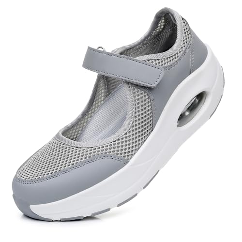 Git-up Women's Comfortable Working Nurse Shoes Non-Slip Adjustable Breathable Walking Buffer Fitness Casual Nursing Orthotic Lightweight Shoes B-Grey - Image 1