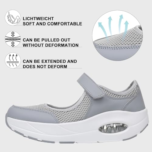 Git-up Women's Comfortable Working Nurse Shoes Non-Slip Adjustable Breathable Walking Buffer Fitness Casual Nursing Orthotic Lightweight Shoes B-Grey - Image 3