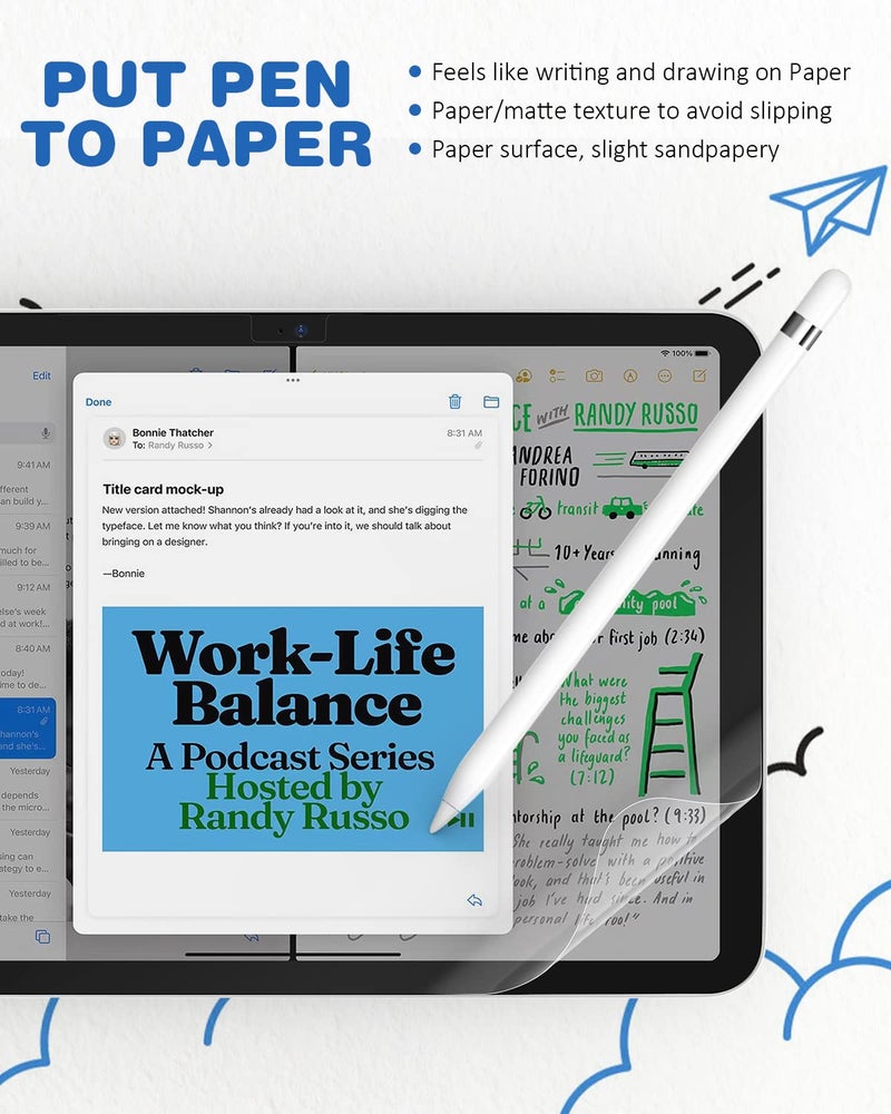 Xiron 2 Pack Paper Screen Protector for iPad A16 11th Gen 2025/10th Generation 2022(10.9 Inch), Matte PET Film for iPad 11"/10.9-inch, Write and Draw Like on Paper, Anti-Glare & Anti-Scratch - Image 3