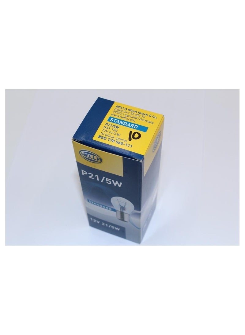 هيلا لمبة ضوء P21/5W بجهد 12 فولت - 7528 (عبوة واحدة تحتوي على 10 مصابيح). - Image 2
