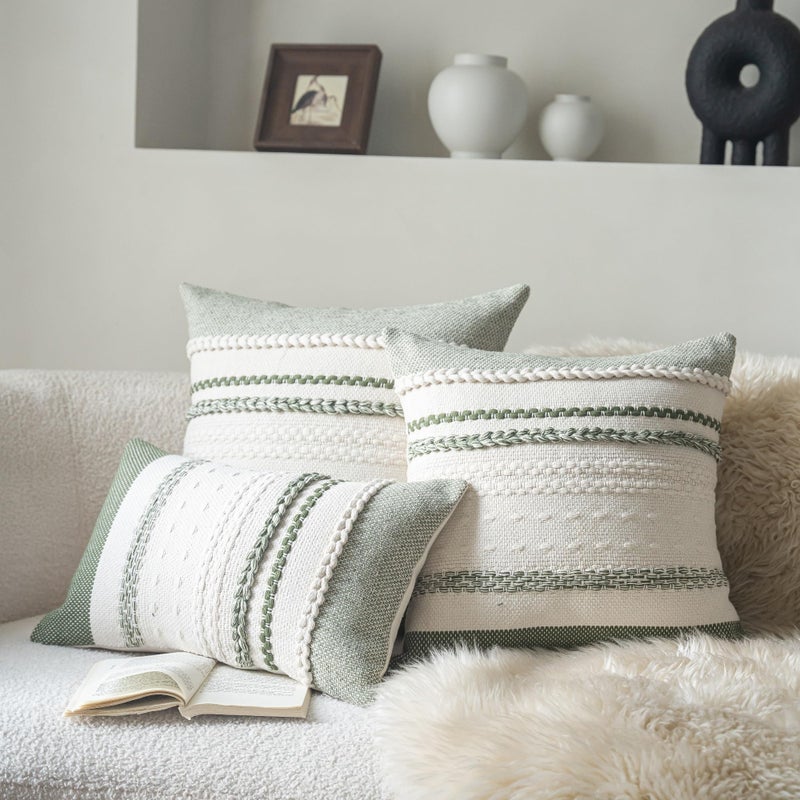 Cethom Boho Throw Pillow Covers 20x20 Inch Set of 2, Green Textured Decorative Couch Pillow Cases for Farmhouse Home Decor, Accent Cushion Cover for Sofa, Bed, Living Room, Bedroom - Image 2