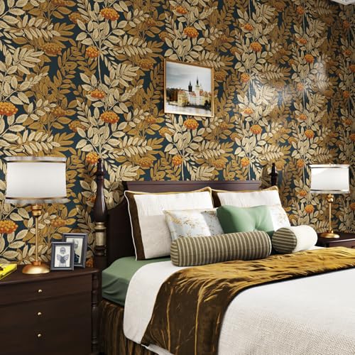 Wallercity Vintage Floral Peel and Stick Wallpaper Boho Self Adhesive Wall Paper for Bedroom Bathroom Vinyl Retro Brown Leaf Contact Paper for Countertops Table Wall Covering Shelf Liner 17.5''x102'' - Image 2