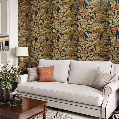 Wallercity Vintage Floral Peel and Stick Wallpaper Boho Self Adhesive Wall Paper for Bedroom Bathroom Vinyl Retro Brown Leaf Contact Paper for Countertops Table Wall Covering Shelf Liner 17.5''x102'' - Image 3