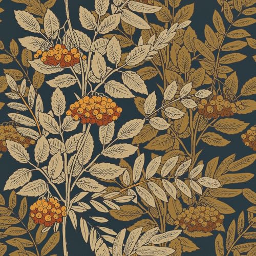 Wallercity Vintage Floral Peel and Stick Wallpaper Boho Self Adhesive Wall Paper for Bedroom Bathroom Vinyl Retro Brown Leaf Contact Paper for Countertops Table Wall Covering Shelf Liner 17.5''x102'' - Image 1