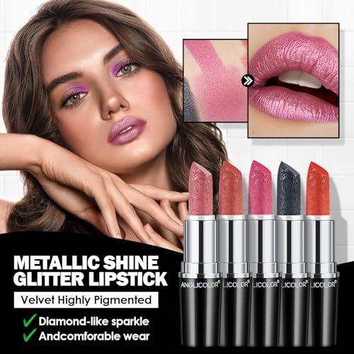 Anglicolor Glitter Black LipstickDiamond High Shine FinishMoisturizing Creamy Formula Smooth and NonStickySparkle Lipstick For WomenFor Bar Nights PartyMusic Festivals 08 MYSTICISM 4g - Image 3