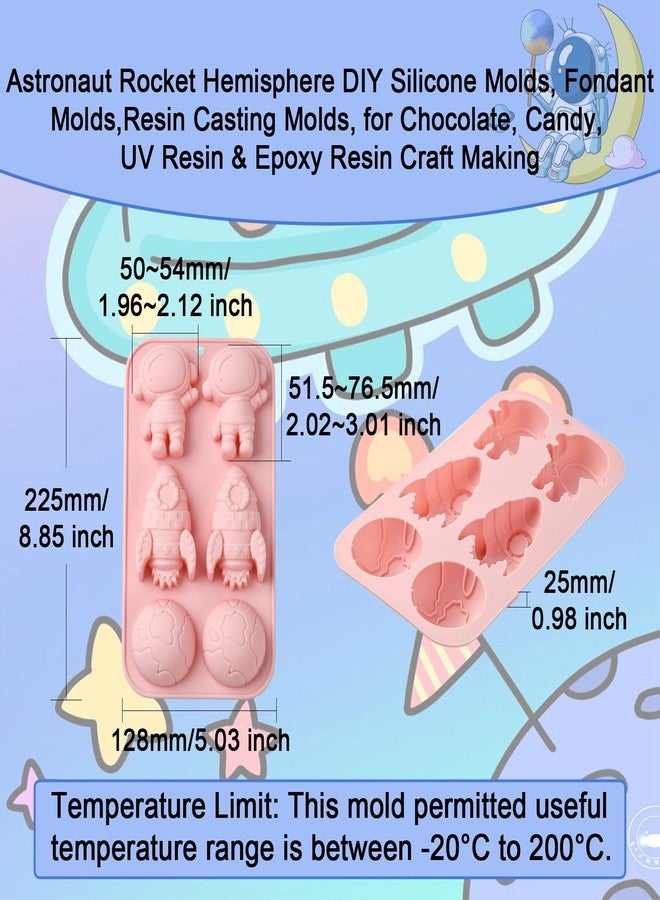Airssory 2 Pcs 3 Styles Astronaut Theme Silicone Fondant Molds Rocket Hemisphere Molds for DIY Cake Chocolate Candy Resin Craft Making Decoration - Image 2