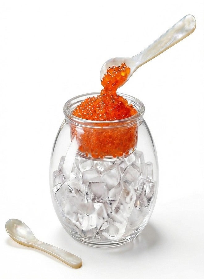 Elfzone Caviar Serving Set - with 2 Pcs Mother of Pearl Spoons Caviar Dish Chiller Server Set and Caviar Spoon for Shrimp Ice and Cream Martinis Caviar Serving Dish - Image 1