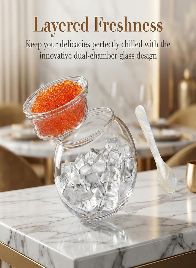 Elfzone Caviar Serving Set - with 2 Pcs Mother of Pearl Spoons Caviar Dish Chiller Server Set and Caviar Spoon for Shrimp Ice and Cream Martinis Caviar Serving Dish - Image 3