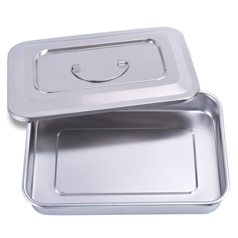 Medical Surgical Trays Stainless Steel Dental Instruments Tray Organizer Holder Sterilization Plate Trays Boxs with Lid  Handle Grip Large