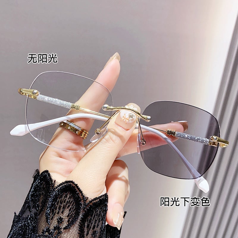 High-End Pochromic Starry Sky Fashion Anti-Blue Light Glasses For Women, Frameless Edge-Cut High-Definition Prescription Eyeglass Frames - Image 2