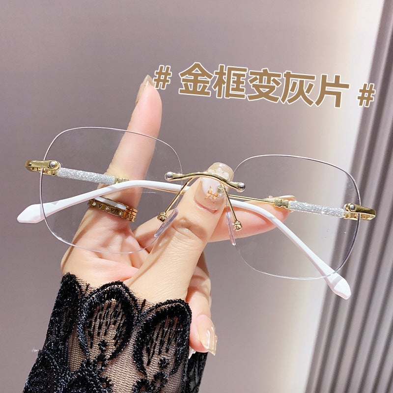 High-End Pochromic Starry Sky Fashion Anti-Blue Light Glasses For Women, Frameless Edge-Cut High-Definition Prescription Eyeglass Frames - Image 1