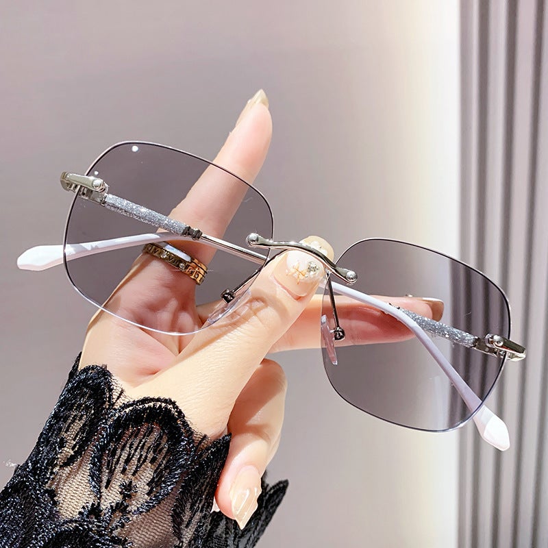 High-End Pochromic Starry Sky Fashion Anti-Blue Light Glasses For Women, Frameless Edge-Cut High-Definition Prescription Eyeglass Frames - Image 3