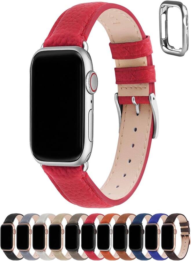 Fullmosa Compatible with Apple Watch Straps 49mm 45mm 44mm 42mm 41mm 40mm 38mm Genuine Leather iWatch Replacement Bands for Apple Watch Series 9/8/7/6/5/4/3/2/1