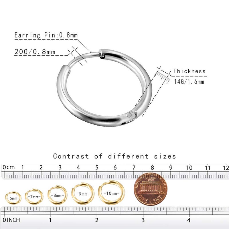 EACHLP 20G Tiny Hoop Earrings Stainless Steel Endless Sleeper Cartilage Hoop Earrings for Women Men Nose Rings Helix Septum Daith Lobe Lip Tragus Nipple Snug Rook Body Piercing Jewelryï¼ˆ6mm 8mm 10mm Silverï¼‰ - Image 3